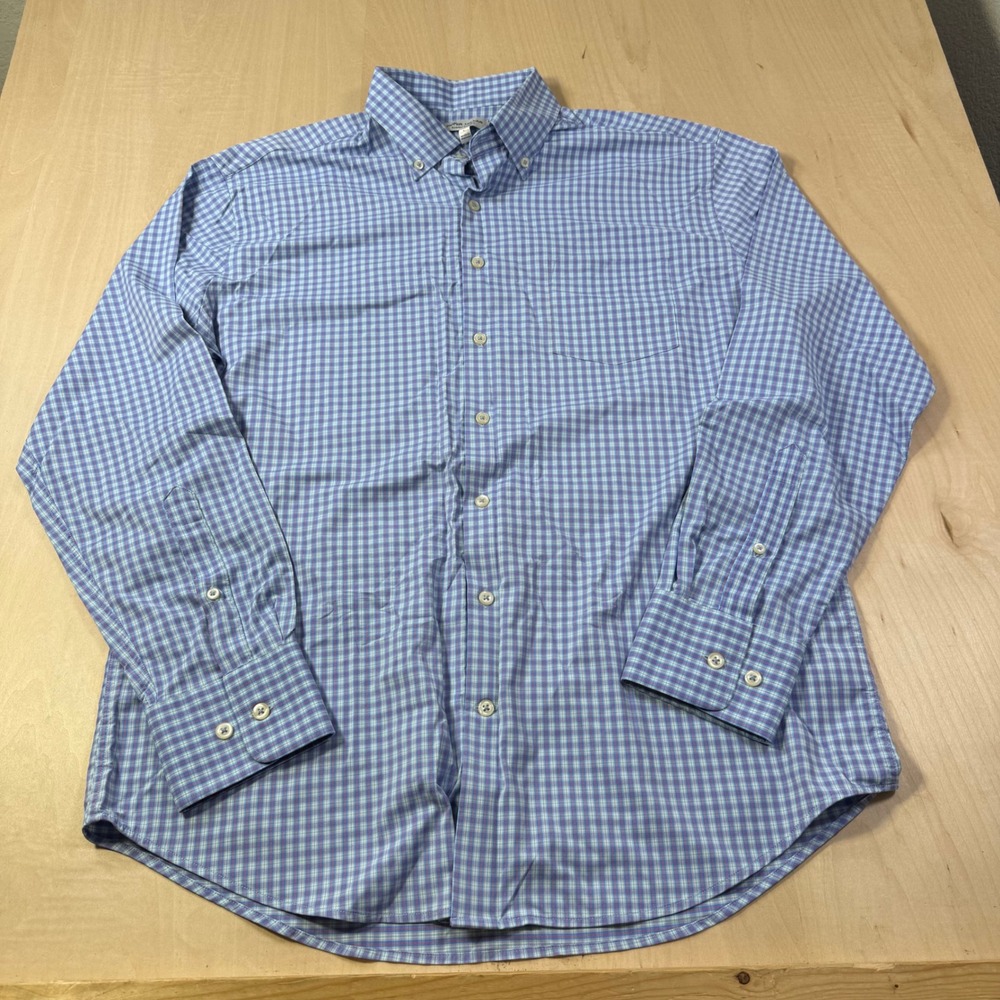 Peter Millar Summer‎ Comfort Mens Blue Gingham Button Down Shirt - L